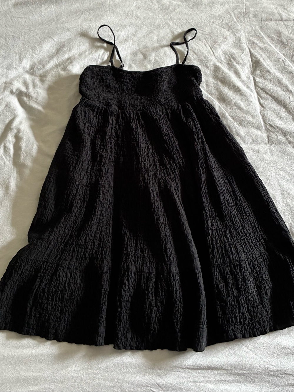 Zara XS Black Smocked Spaghetti adjustable Strap Mini baby doll gauze Dress